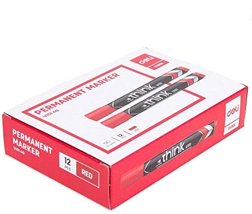 Deli Permanent Marker Chisel 1.5-5mm Red - (EU10140) Secondary image