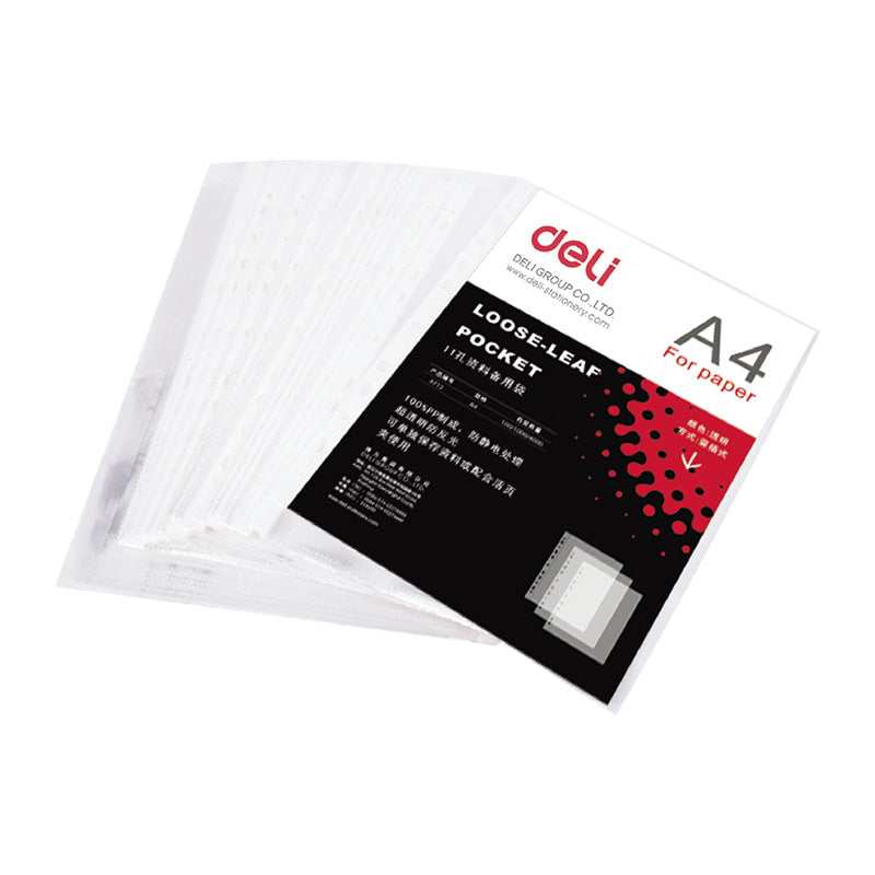 Deli 11-hole Sheet Protector A4 0.035mm 100pk - Al Masam Stationery LLC