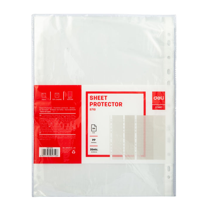 Deli 11-hole Sheet Protector A4 0.035mm 20pk - Al Masam Stationery LLC