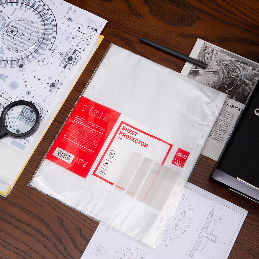 Deli 11-hole Sheet Protector A4 0.035mm 20pk - Al Masam Stationery LLC