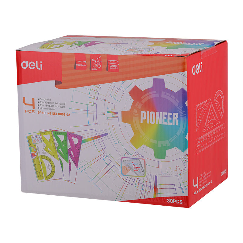 Deli Drafting Ruler Set Squares Protractor 15cm Translucent 3C - Al Masam Stationery LLC