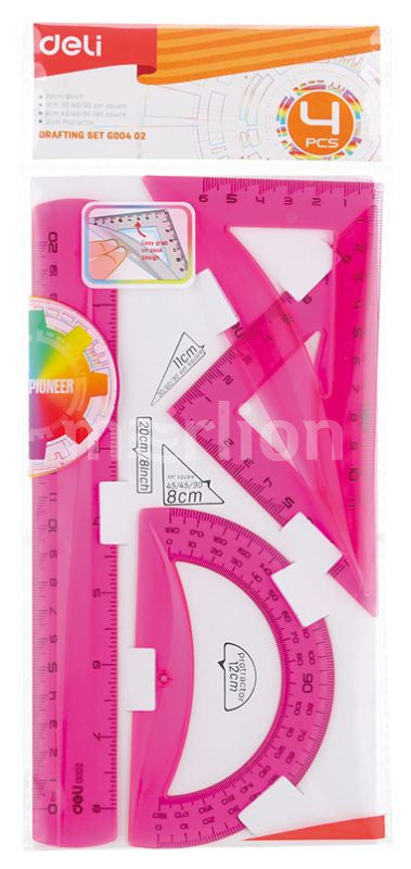 Deli Drafting Ruler Set Squares Protractor 20cm Translucent 3C - Al Masam Stationery LLC