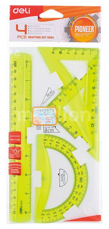 Deli Drafting Ruler Set Squares Protractor 20cm Translucent 3C - Al Masam Stationery LLC