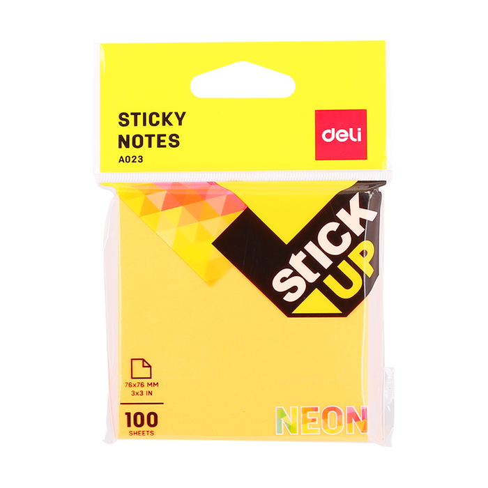 Deli sticky notes 76x76mm (3x3 inches), set of 100, with adhesive backing for bookmarks and note-taking on pages.