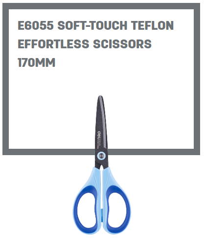 Deli Soft-touch Teflon Effortless Scissors 170mm - Al Masam Stationery LLC