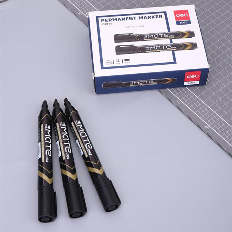 Deli Permanent Marker Chisel 1.5-5mm Black - (EU10320) - Al Masam Stationery LLC
