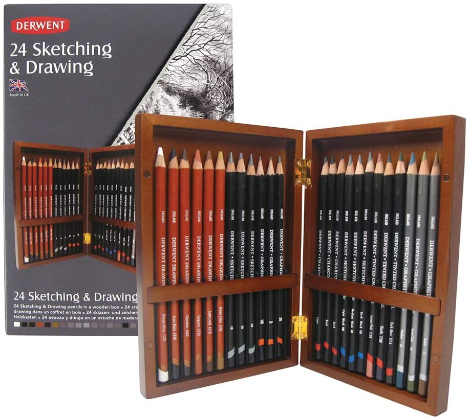 Derwent Sketching and Drawing Pencils, Wooden Box, 24 Count - Al Masam Stationery LLC Main image