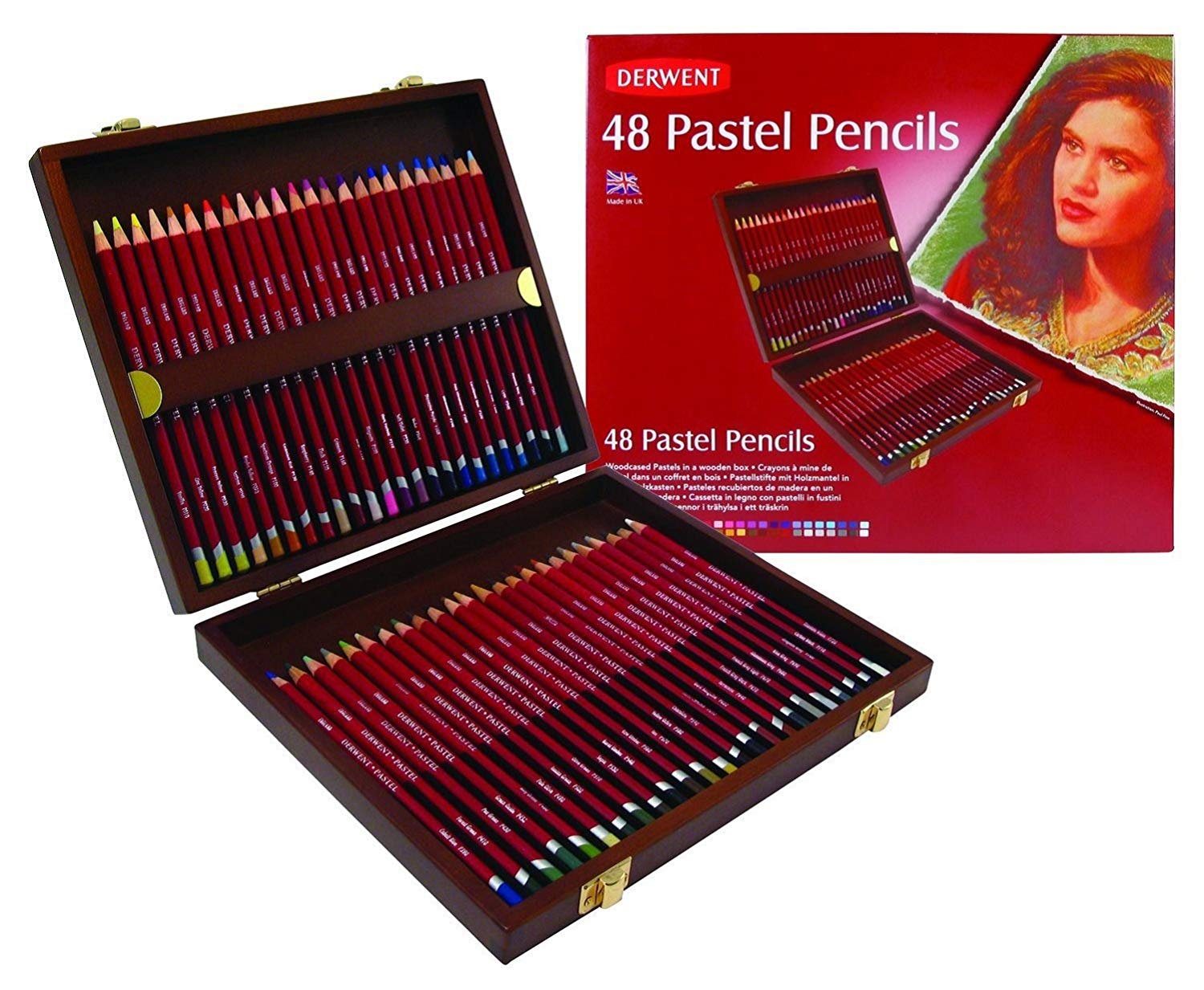 Derwent Pastel Pencils Wooden Box of 48 - Al Masam Stationery LLC Main image