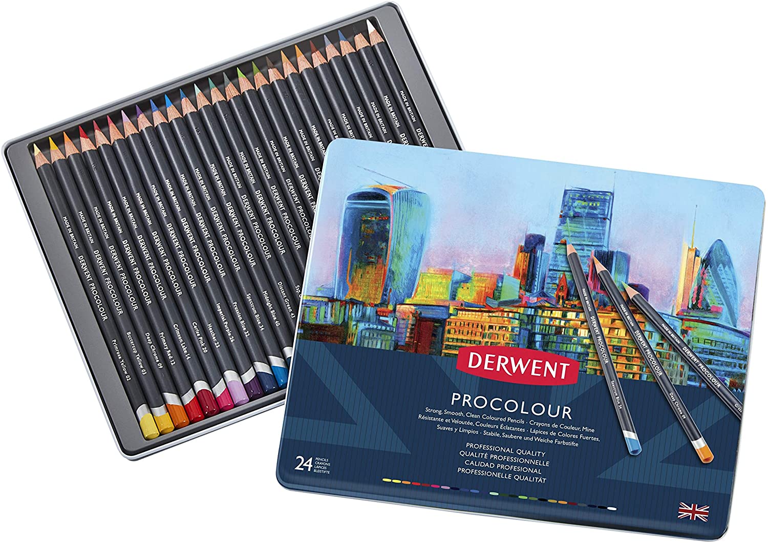 Derwent Procolour Pencils Drawing Art Metal Tin 24 Count - Al Masam Stationery LLC Main image