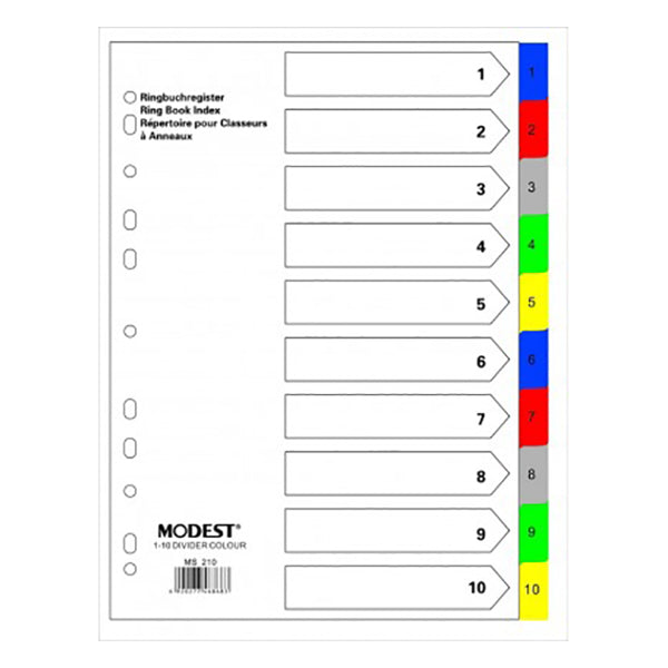 Divider (1-10) Color With Number PVC Plastic A4 - Al Masam Stationery LLC