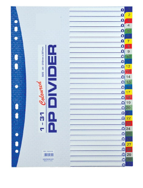 Divider Pvc A4 (1-31) Number with Colour - Al Masam Stationery LLC