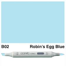 This COPIC CIAO MARKER B 02 ROBIN'S EGG BLUE is a professional-grade marker perfect for any project. With a unique color code system and a double-ended design, this marker offers precise and uniform coloring. Its alcohol-based ink dries quickly and is refillable for long-lasting use.