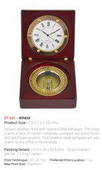 AMS-DT 631 WINEM Metal-Wooden Desktop Clock-Islamic/Qibla Compass - Al Masam Stationery LLC