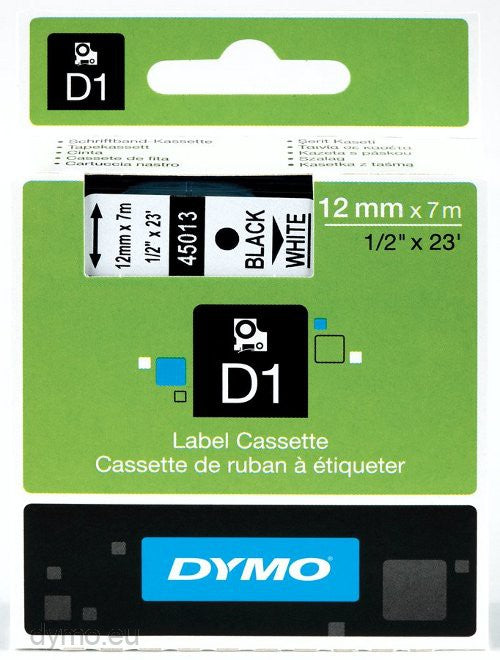 Dymo Labelling Tapes (12mmx7m) D1 Black Printing on White lable -45013 - Al Masam Stationery LLC Main image