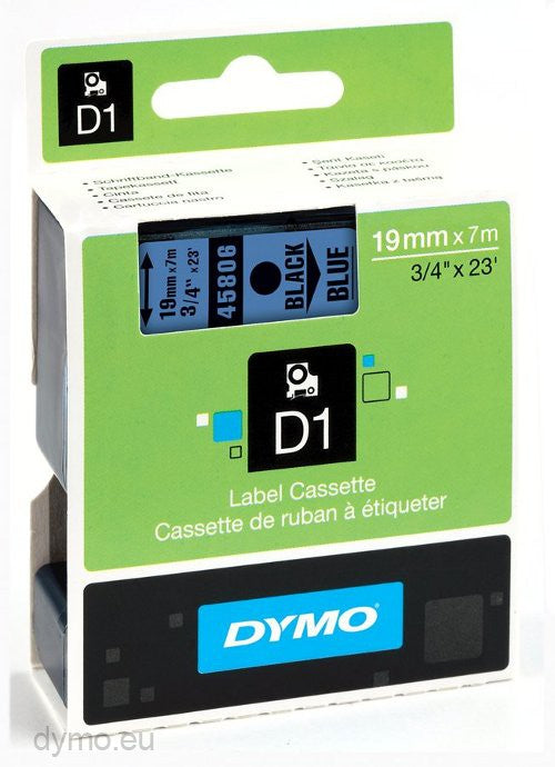 Dymo Labelling Tapes (19mmx7m) D1 Black Printing on Blue lable -45806 - Al Masam Stationery LLC