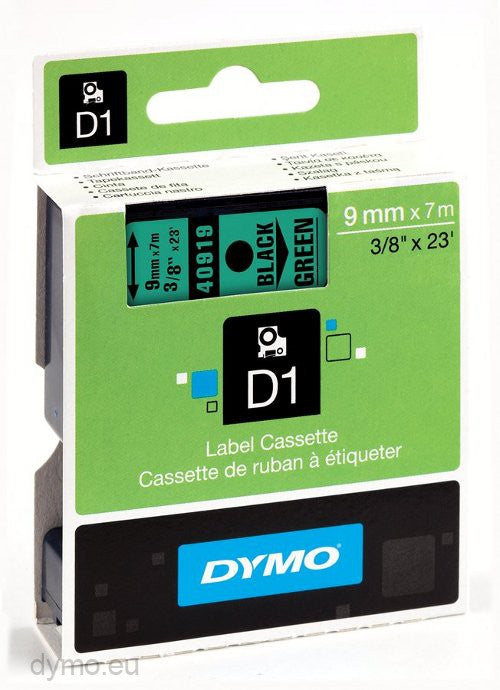 Dymo Labelling Tapes (9mmx7m) D1 Black Printing on GREEN lable -40919 Secondary image