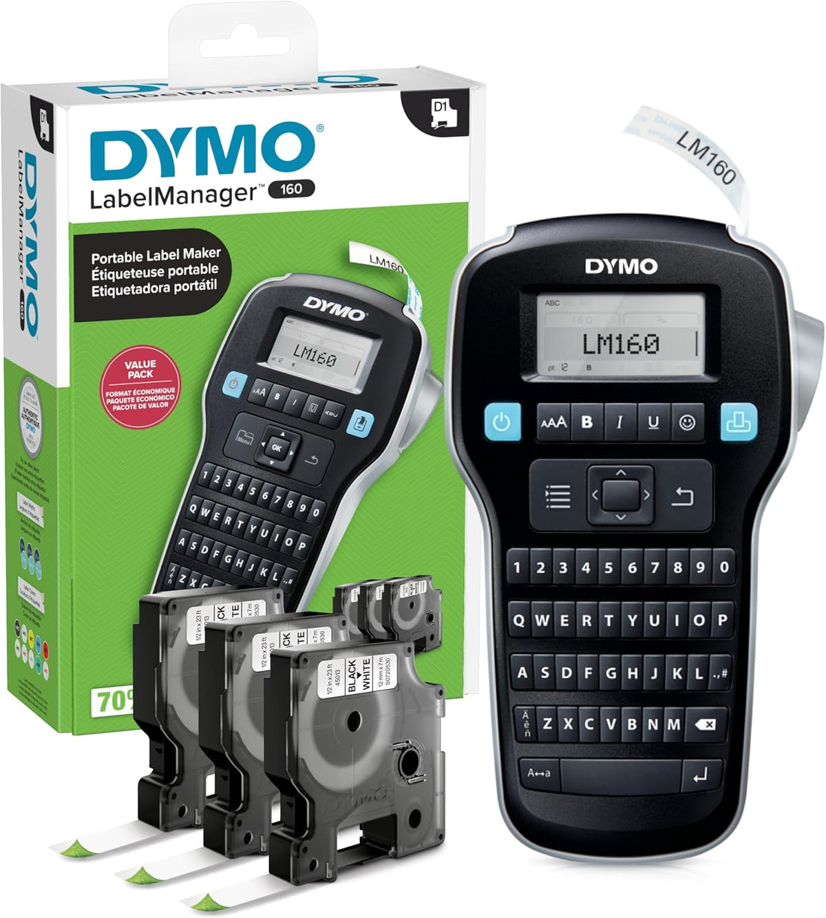 DYMO LABELMANAGER 160 PORTABLE LABEL MAKER WITH 3 D1 LABEL TAPES - (DY2147606) Main image