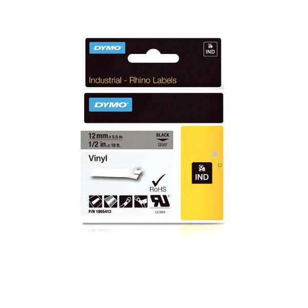 DYMO RH TP 12mm Black/Grey Vinyl - Al Masam Stationery LLC Main image