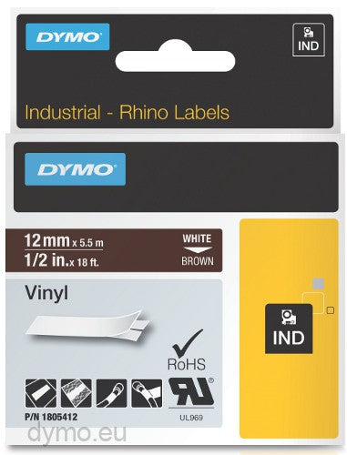 Dymo RH TP 12mm White/Brown Vinyl - Al Masam Stationery LLC