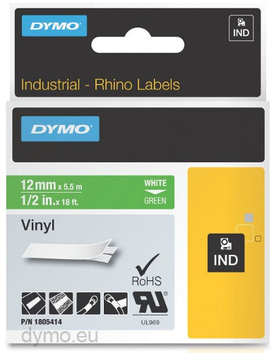 DYMO RH TP 12mm White Green Vinyl - Al Masam Stationery LLC