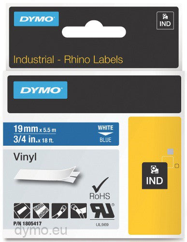 DYMO RH TP 19mm White/Blue Vinyl - Al Masam Stationery LLC