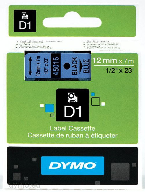 Dymo S0720560 D1 45016 Tape 12mm x 7m Black on Blue - Al Masam Stationery LLC Main image