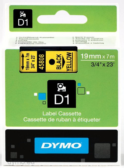 Dymo S0720880 D1 45808 Tape 19mm x 7m Black on Yellow - Al Masam Stationery LLC Main image