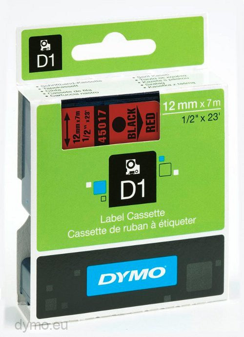 Dymo Labelling Tapes (12mmx7m) D1 Black Printing on Red lable -45017 - Al Masam Stationery LLC