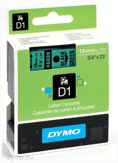 Dymo Labelling Tapes (19mmx7m) D1 Black Printing on Green lable -45809 - Al Masam Stationery LLC