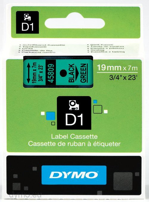 Dymo Labelling Tapes (19mmx7m) D1 Black Printing on Green lable -45809 - Al Masam Stationery LLC