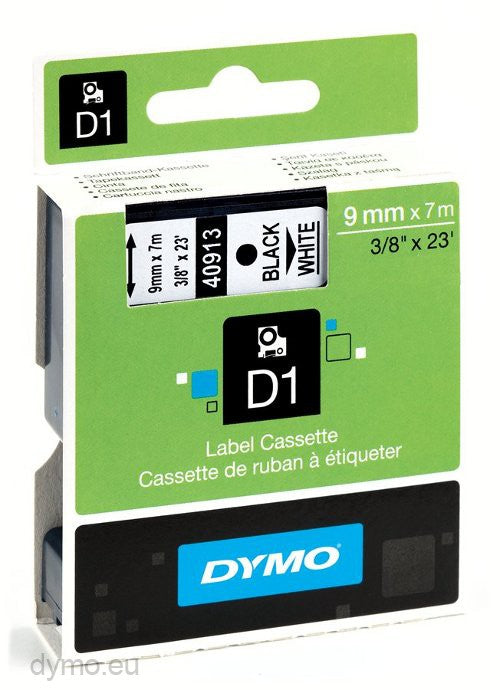 Dymo Labelling Tapes (9mmx7m) D1 Black Printing on White lable -40913 - Al Masam Stationery LLC