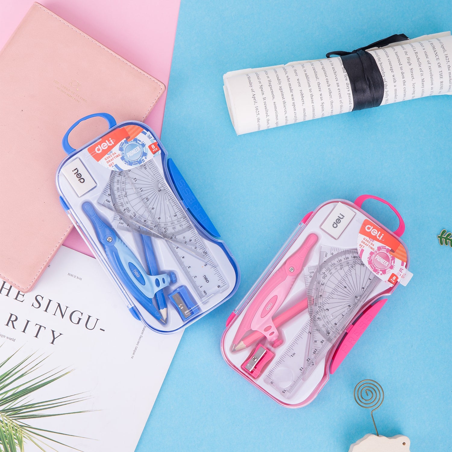 Deli Drafting Ruler 15cm Set Squares Protractor Compass Pencil Eraser Sharpener 2C - Al Masam Stationery LLC