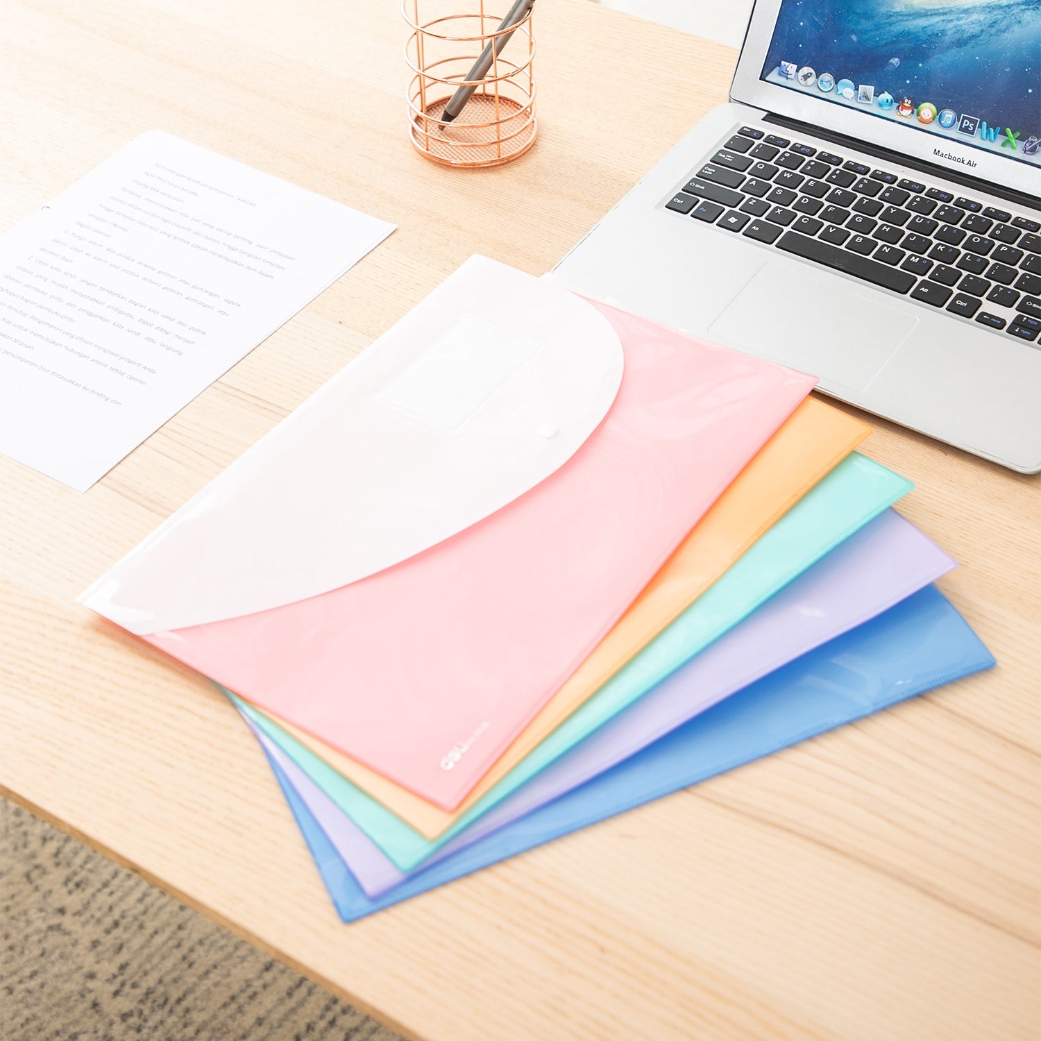 Deli 2P File Bag Snap FC 5C - Al Masam Stationery LLC