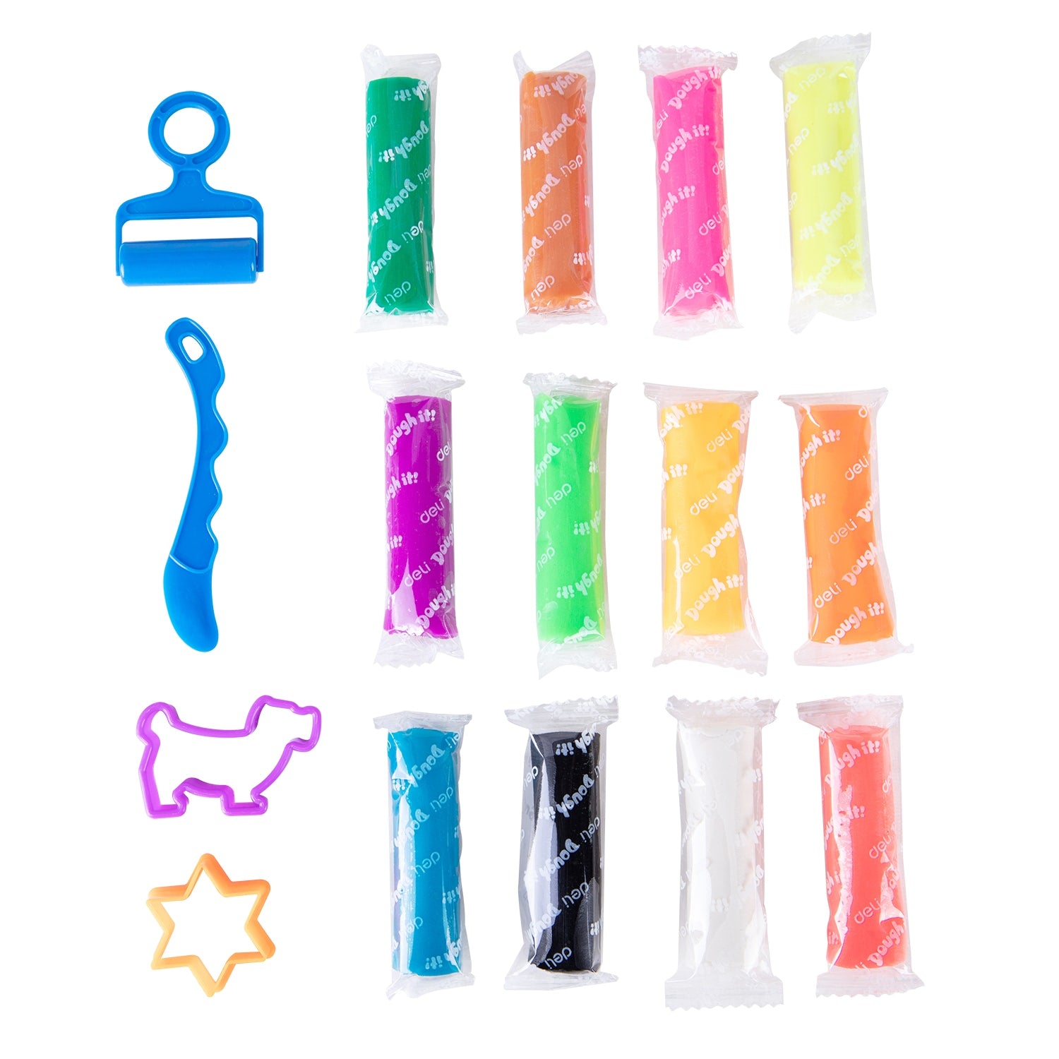 Deli Play Dough 12 colors, Net weight: 160g - Al Masam Stationery LLC