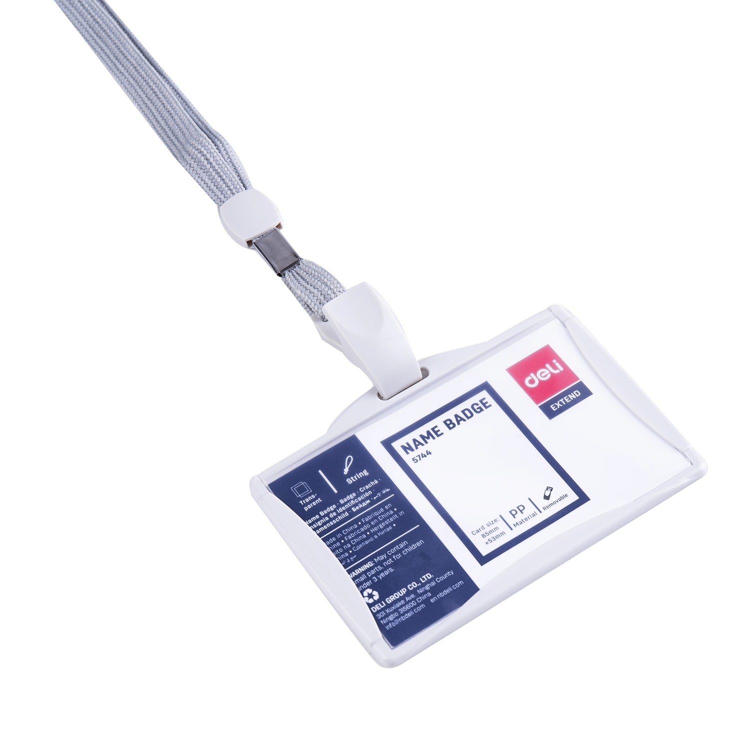 Deli Hard PP Lanyard Name Badge 85×53mm - Al Masam Stationery LLC
