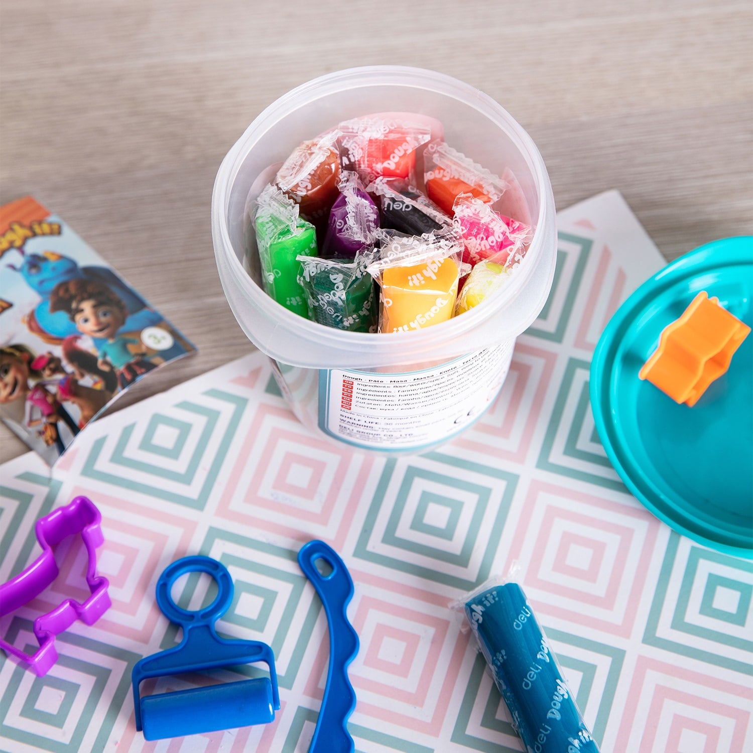 Deli Play Dough 12 colors, Net weight: 160g - Al Masam Stationery LLC