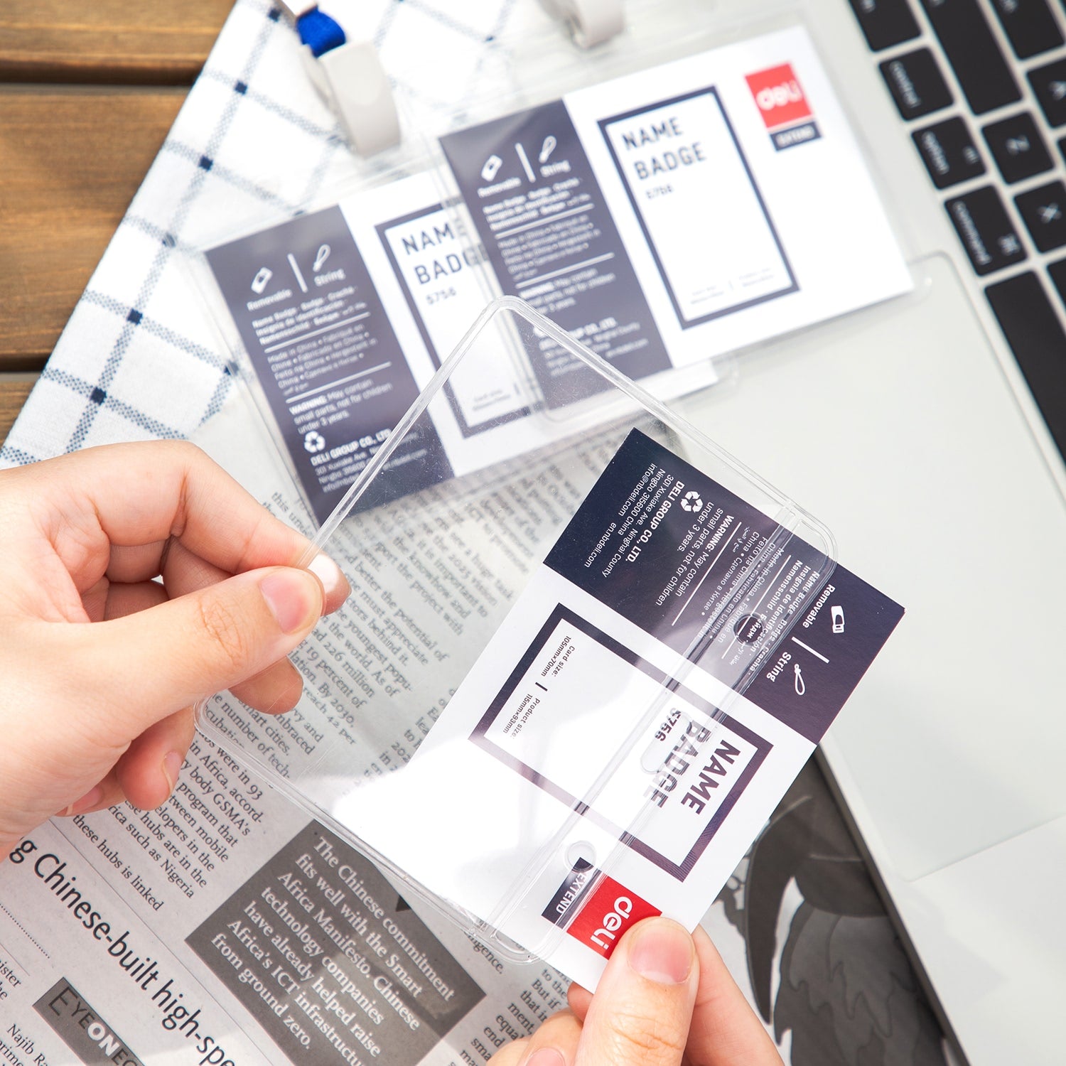 Deli PVC Lanyard Name Badge Horizontal 95×68mm - Al Masam Stationery LLC