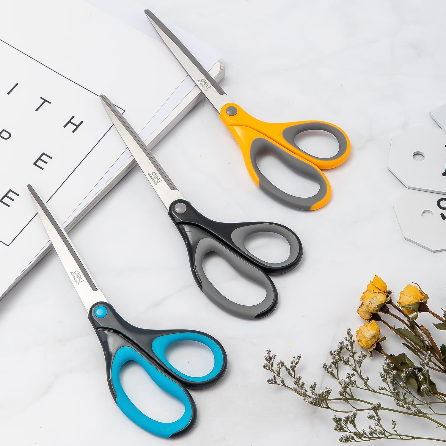 Deli Soft-touch Scissors 210mm Yellow - Al Masam Stationery LLC