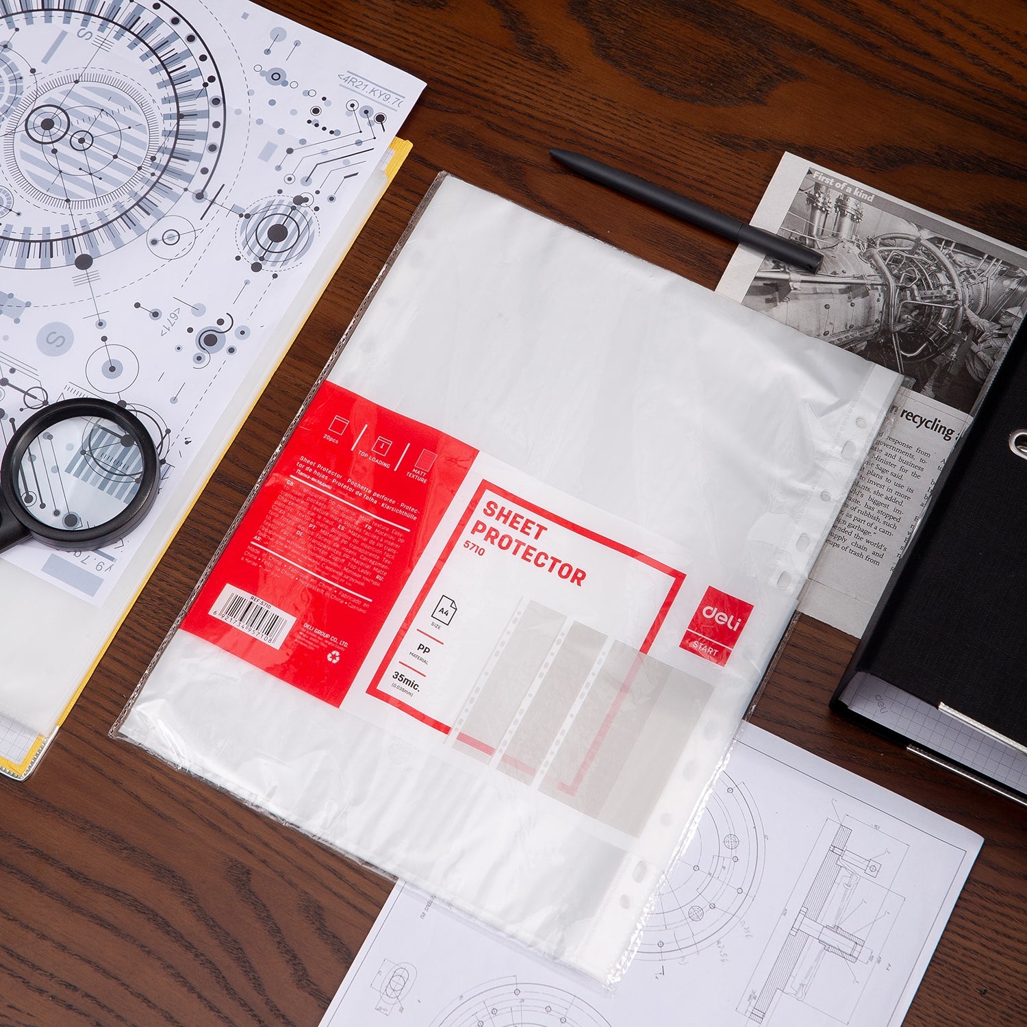 Deli 11-hole Sheet Protector A4 0.035mm 20pk - Al Masam Stationery LLC