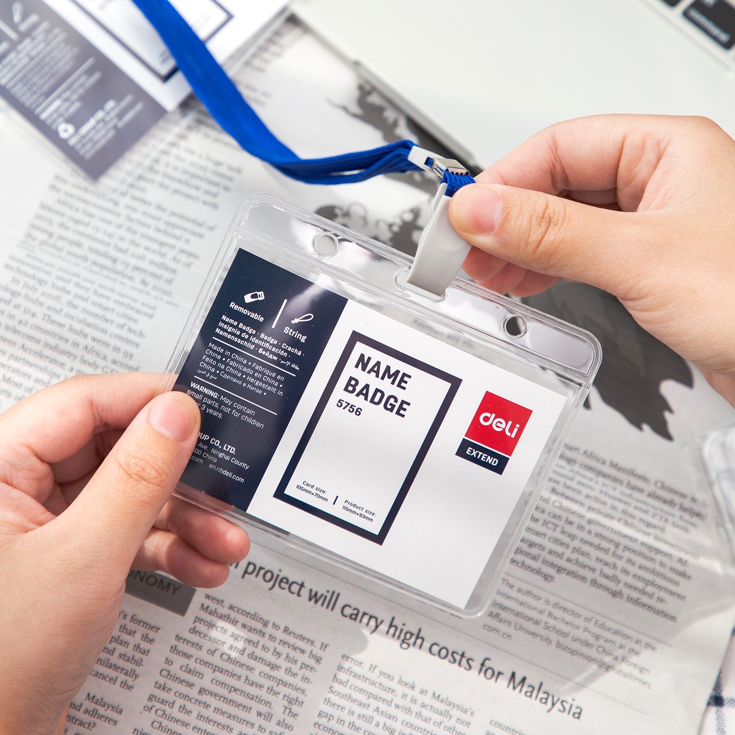 Deli PVC Lanyard Name Badge Horizontal 95×68mm - Al Masam Stationery LLC