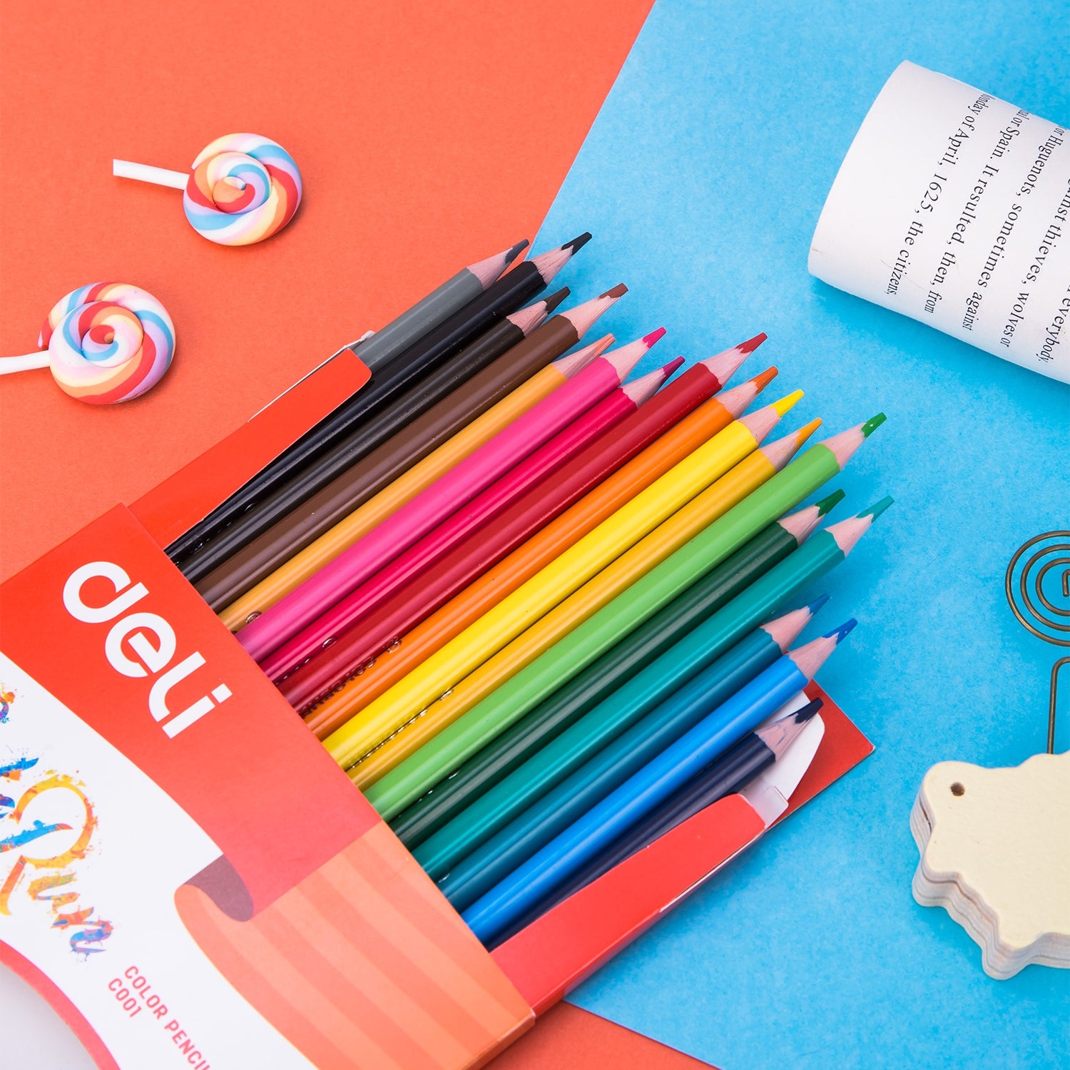 Deli Plastic Colored Pencil Triangle Bright 18C - Al Masam Stationery LLC