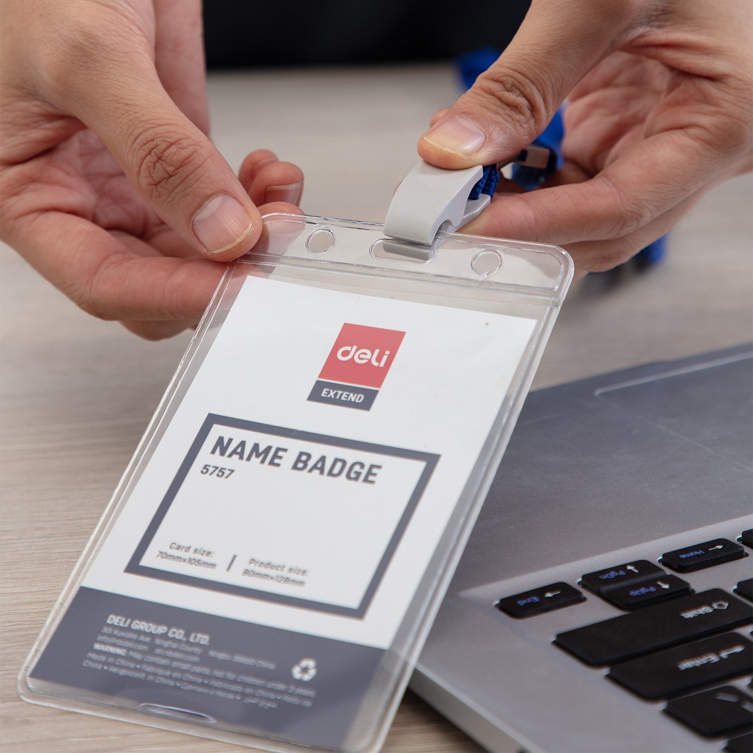 Deli PVC Lanyard Name Badge Vertical 68×95mm - Al Masam Stationery LLC