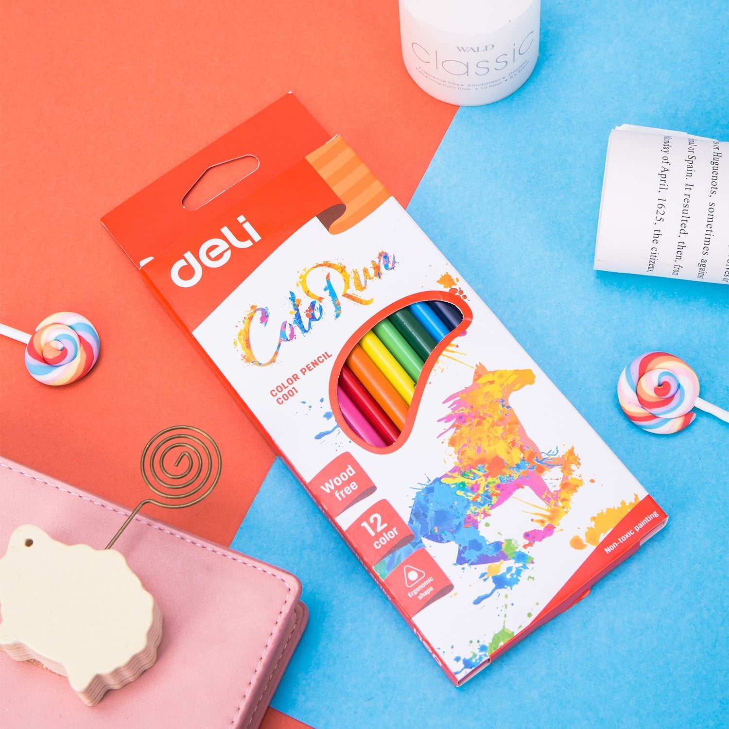 Deli Plastic Colored Pencil Triangle Bright 12C - Al Masam Stationery LLC