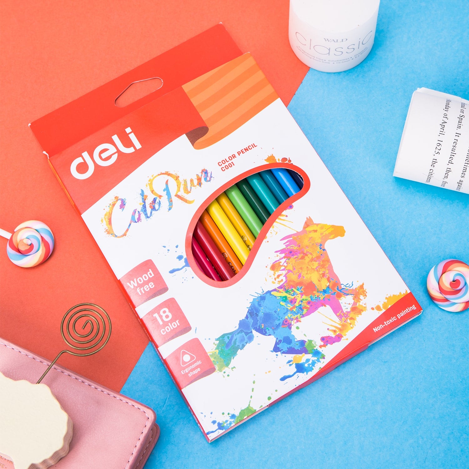 Deli Plastic Colored Pencil Triangle Bright 18C - Al Masam Stationery LLC