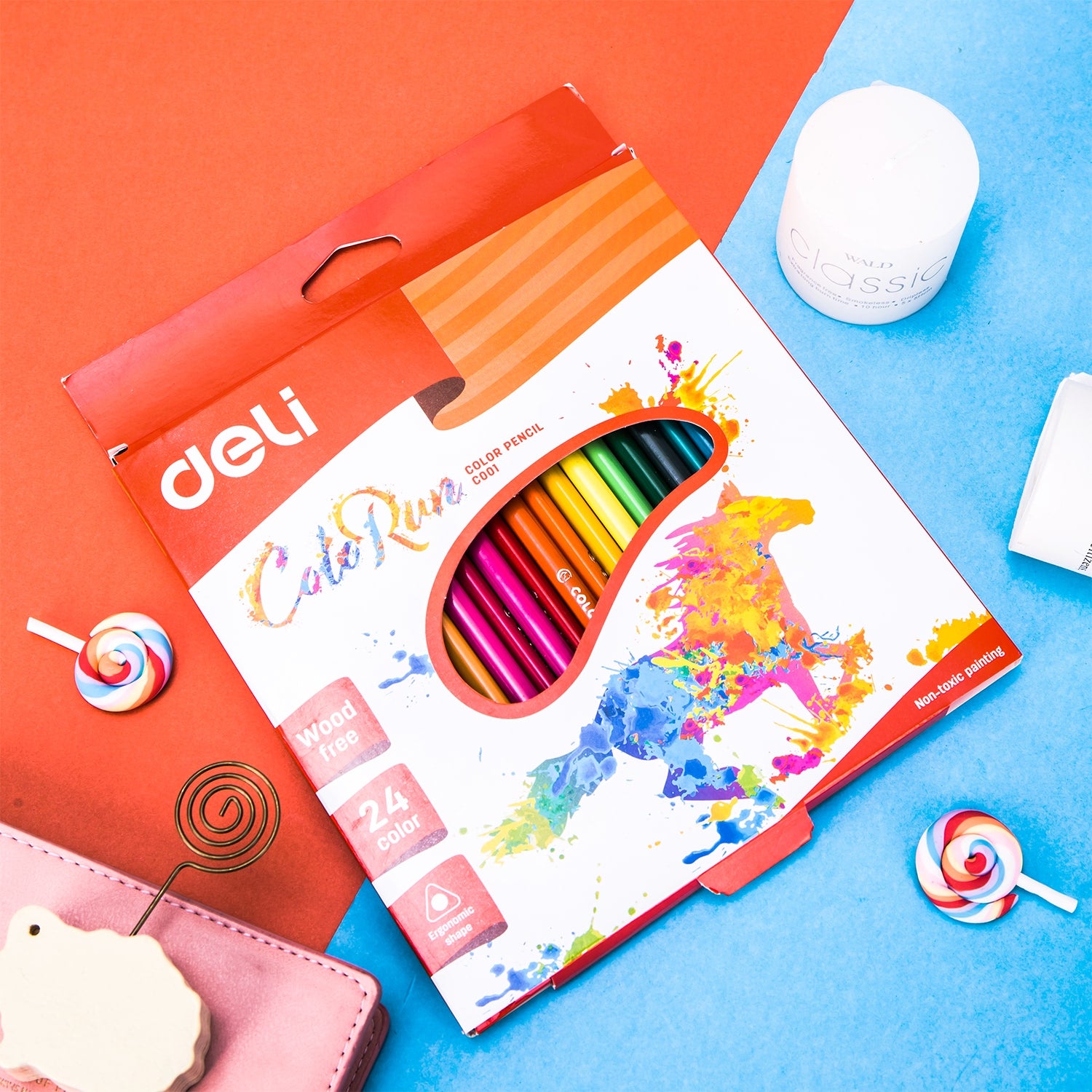 Deli Plastic Colored Pencil Triangle Bright 24C - Al Masam Stationery LLC