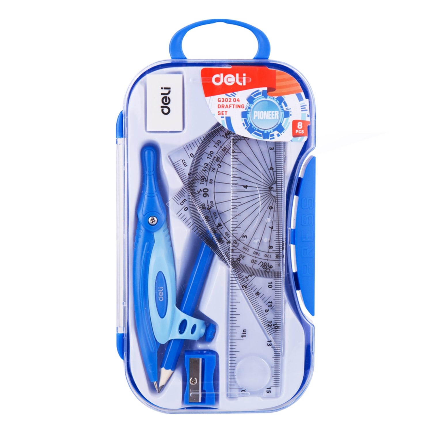 Deli Drafting Ruler 15cm Set Squares Protractor Compass Pencil Eraser Sharpener 2C - Al Masam Stationery LLC