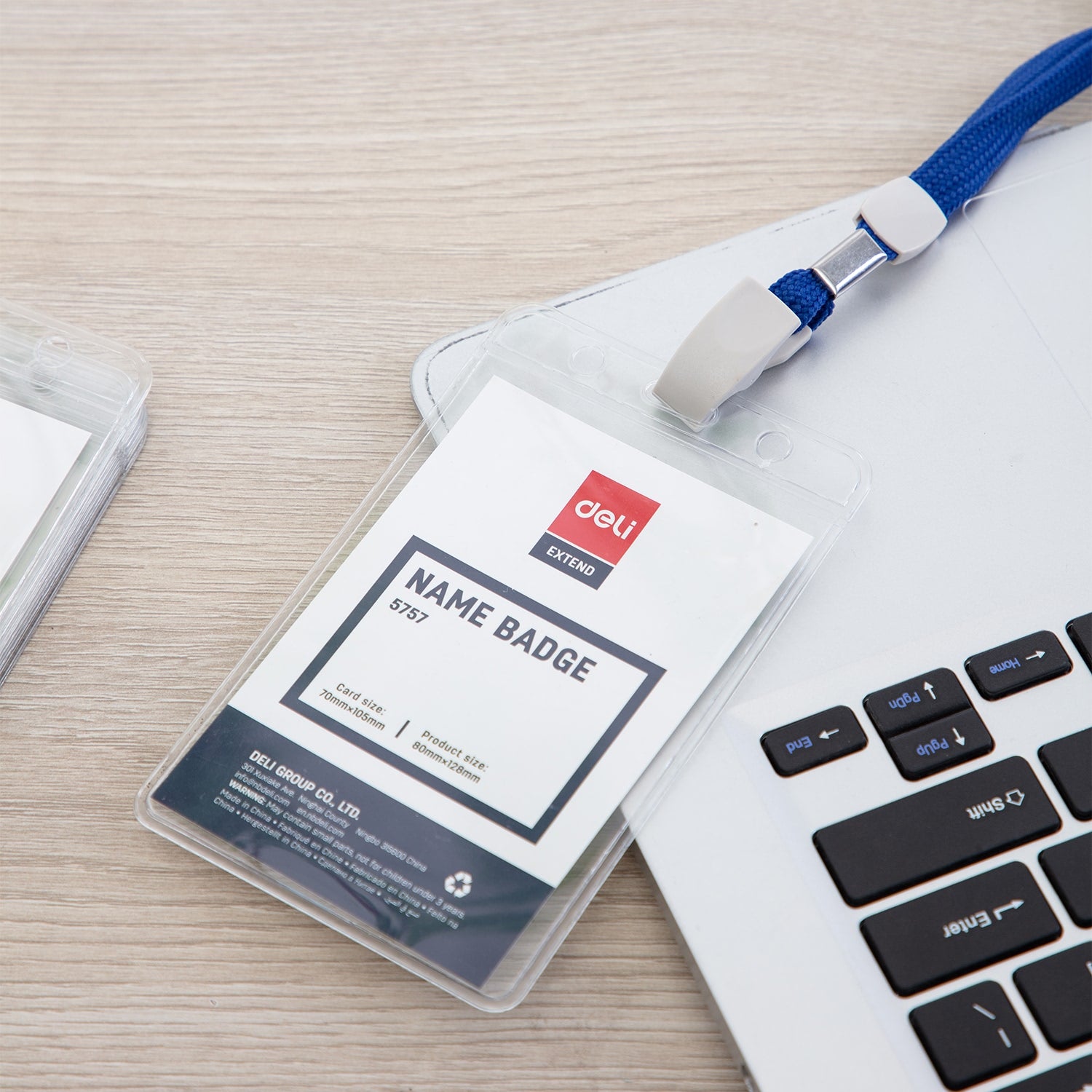 Deli PVC Lanyard Name Badge Vertical 68×95mm - Al Masam Stationery LLC