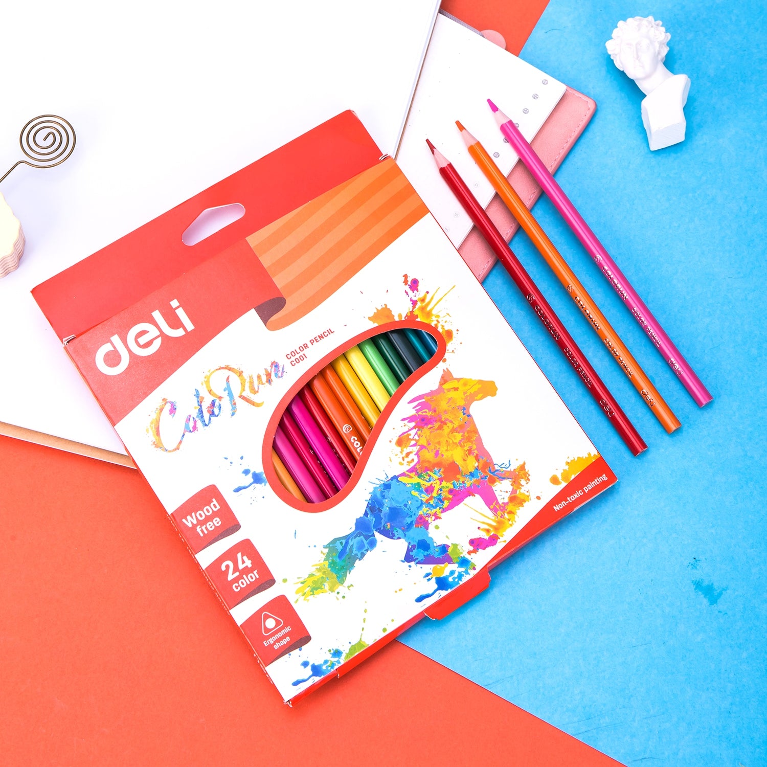 Deli Plastic Colored Pencil Triangle Bright 24C - Al Masam Stationery LLC