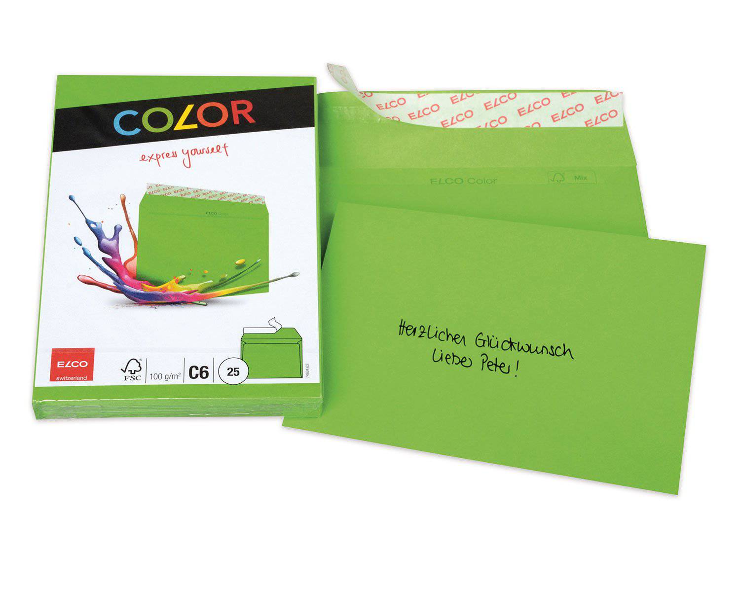 Elco Color C6 Envelope intense green without window, adhesive closure - Al Masam Stationery LLC Main image