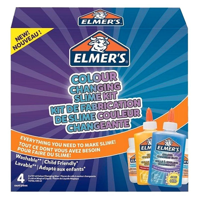 Elmer's Color Change Slime Adhesive Kit with multicolor glue and supplies for creating color-changing slime.